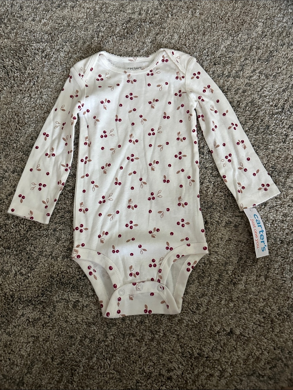 Carter's Cream Long Sleeve Cherry Print Bodysuit